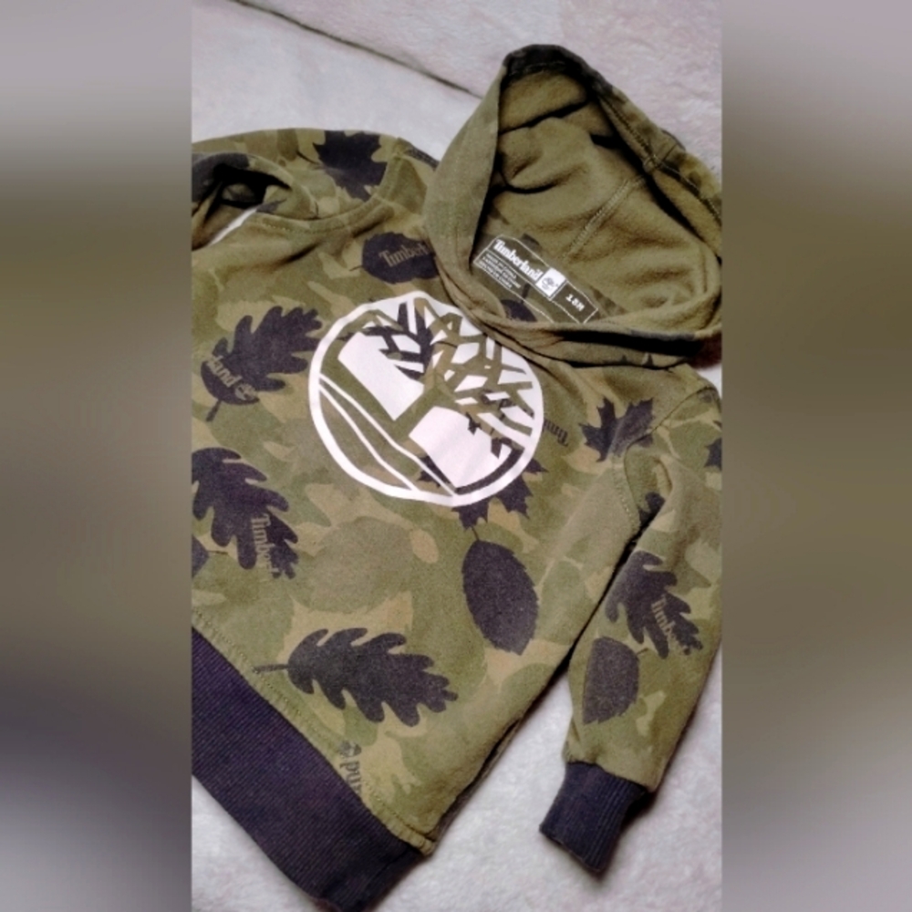 Timberland Olive and Black Leaf Pattern Kid's Hoodie